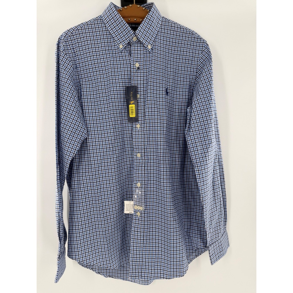 Ralph Lauren Mens Gingham Button Down Shirt Blue White Long Sleeve Size M NEW